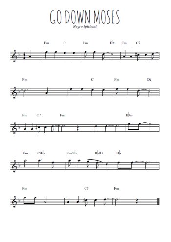 Téléchargez l'arrangement de la partition pour sax en Mib de la musique Go down Moses en PDF
