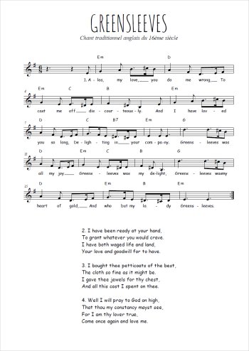 Téléchargez l'arrangement de la partition de angleterre-greensleeves en PDF pour Chant et piano