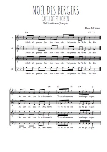 Téléchargez l'arrangement de la partition de Noël des bergers, Guillot et Robin en PDF à quatre voix SATB