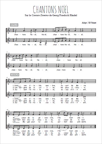Téléchargez l'arrangement de la partition de Chantons Noël - Cantate Domino en français en PDF à deux voix
