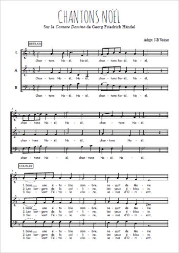 Téléchargez l'arrangement de la partition de Chantons Noël - Cantate Domino en français en PDF à trois voix