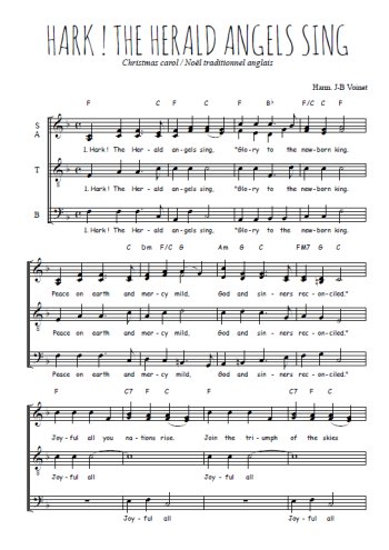 Téléchargez l'arrangement de la partition de Hark ! The Herald angels sing en PDF à quatre voix SATB