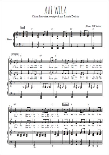 Téléchargez l'arrangement de la partition de Ahi wela en PDF pour deux voix égales et piano