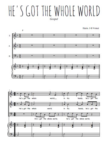 Téléchargez l'arrangement de la partition de He's got the whole world in his hands en PDF pour trois voix mixtes et piano