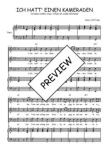 Téléchargez l'arrangement de la partition de Ich hatt' einen Kameraden en PDF pour trois voix mixtes et piano