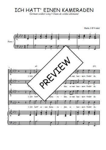 Téléchargez l'arrangement de la partition de Ich hatt' einen Kameraden en PDF pour 4 voix mixtes et piano