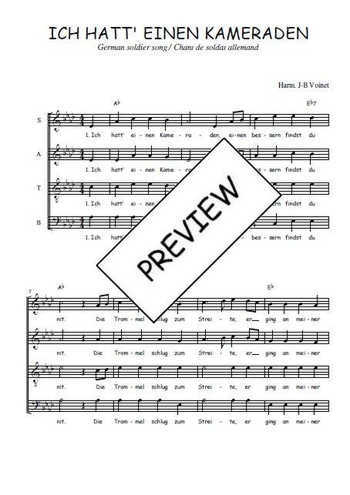 Téléchargez l'arrangement de la partition de Ich hatt' einen Kameraden en PDF à quatre voix SATB