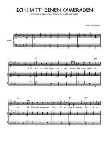Téléchargez l'arrangement de la partition de Traditionnel-Ich-hatt--einen-Kameraden en PDF pour Chant et piano
