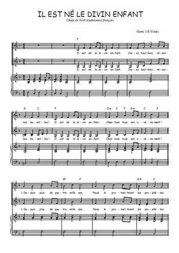 Téléchargez l'arrangement de la partition de Il est né le divin enfant en PDF pour deux voix égales et piano