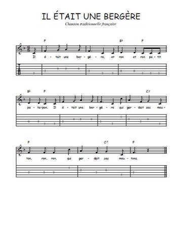 Téléchargez la tablature de la musique comptine-il-etait-une-bergere en PDF