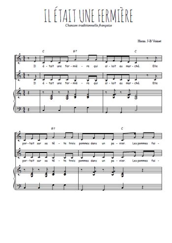 Téléchargez l'arrangement de la partition de Il était une fermière en PDF pour deux voix égales et piano