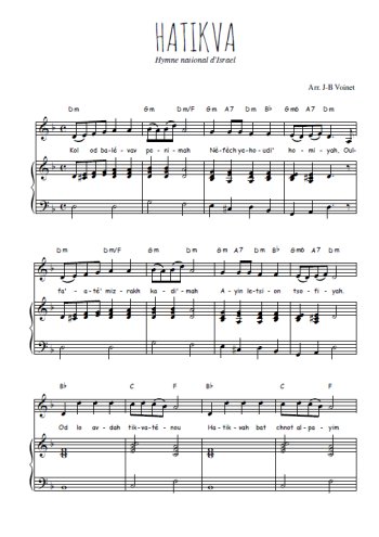 Téléchargez l'arrangement de la partition de israel-hatikva en PDF pour Chant et piano
