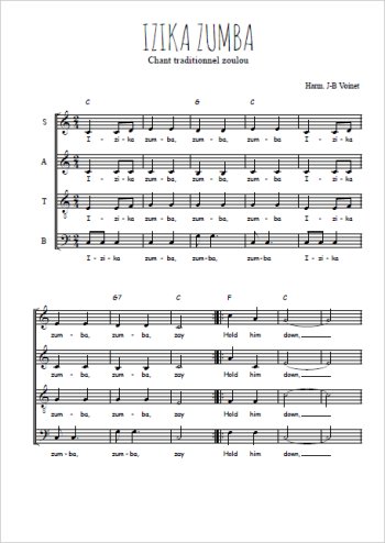 Téléchargez l'arrangement de la partition de Izika zumba en PDF à quatre voix SATB
