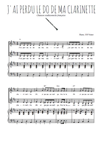 Téléchargez l'arrangement de la partition de J'ai perdu le do de ma clarinette en PDF pour deux voix égales et piano