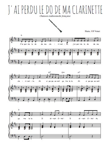 Téléchargez l'arrangement de la partition de j-ai-perdu-le-do-de-ma-clarinette en PDF pour Chant et piano