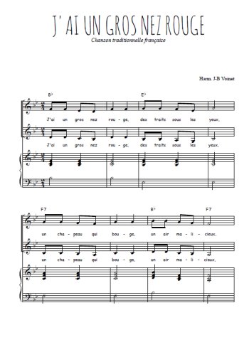 Téléchargez l'arrangement de la partition de J'ai un gros nez rouge en PDF pour deux voix égales et piano