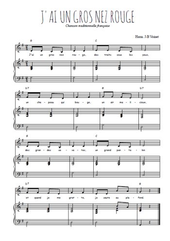 Téléchargez l'arrangement de la partition de Traditionnel-J-ai-un-gros-nez-rouge en PDF pour Chant et piano