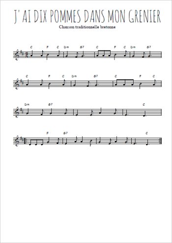 Téléchargez l'arrangement de la partition en Sib de la musique J'ai dix pommes dans mon grenier en PDF