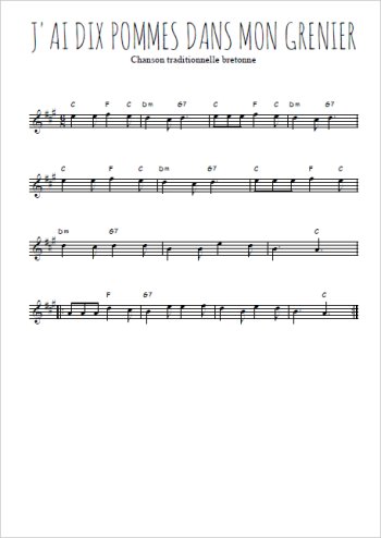 Téléchargez l'arrangement de la partition pour sax en Mib de la musique J'ai dix pommes dans mon grenier en PDF