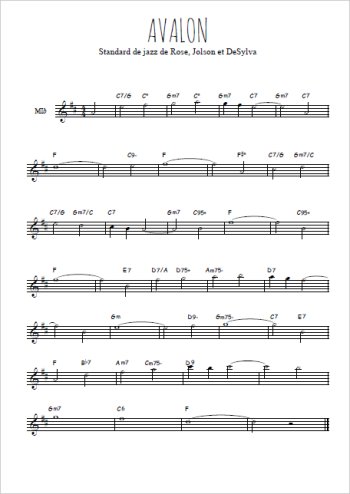 Téléchargez l'arrangement de la partition pour sax en Mib de la musique Avalon en PDF