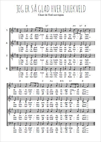 Téléchargez l'arrangement de la partition de Jeg Er Så Glad Hver Julekveld en PDF à quatre voix SATB