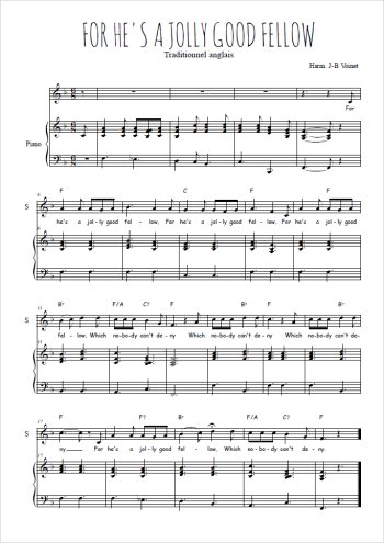 Téléchargez l'arrangement de la partition de Traditionnel-For-he-s-a-jolly-good-fellow en PDF pour Chant et piano