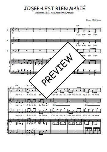 Téléchargez l'arrangement de la partition de Joseph est bien marié en PDF pour trois voix mixtes et piano