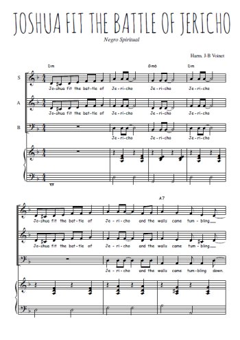 Téléchargez l'arrangement de la partition de Joshua fit the battle of Jericho en PDF pour trois voix mixtes et piano