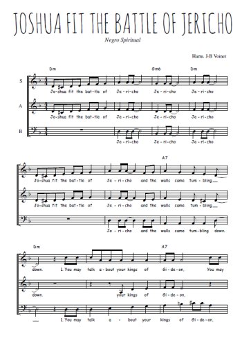 Téléchargez l'arrangement de la partition de Joshua fit the battle of Jericho en PDF à trois voix