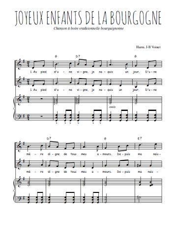 Téléchargez l'arrangement de la partition de Joyeux enfants de la Bourgogne en PDF pour deux voix égales et piano