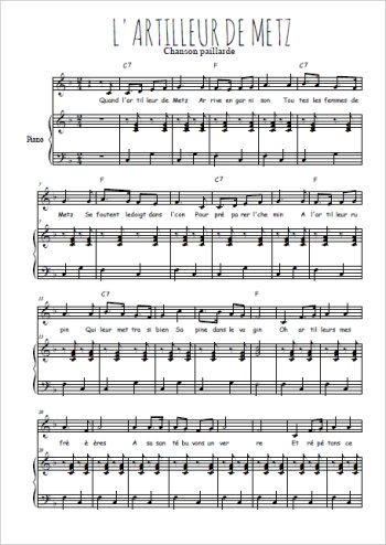 Téléchargez l'arrangement de la partition de chanson-paillarde-l-artilleur-de-metz en PDF pour Chant et piano