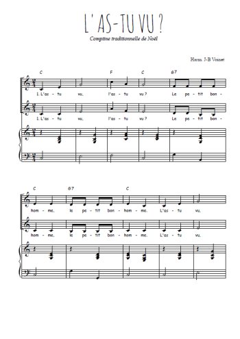 Téléchargez l'arrangement de la partition de L'as-tu vu en PDF pour deux voix égales et piano