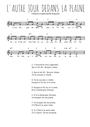 L'autre jour dedans la plaine Partition gratuite