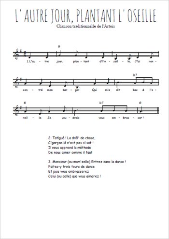 L'autre jour plantant d'l'oseille Partition gratuite