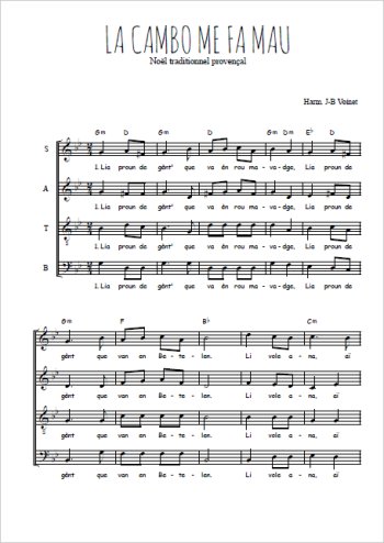 Téléchargez l'arrangement de la partition de La cambo me fa mau en PDF à quatre voix SATB