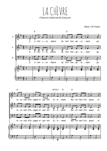 Téléchargez l'arrangement de la partition de La chêvre en PDF pour trois voix mixtes et piano