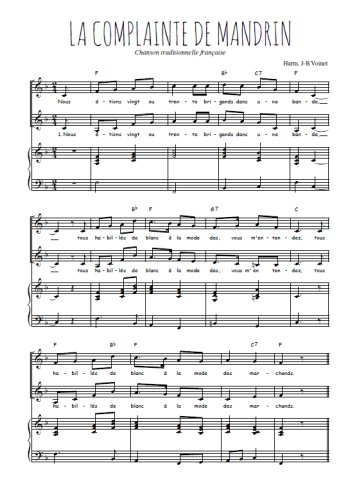 Téléchargez l'arrangement de la partition de La complainte de Mandrin en PDF pour deux voix égales et piano