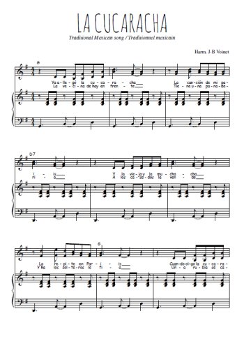 Téléchargez l'arrangement de la partition de La Cucaracha en PDF pour deux voix égales et piano