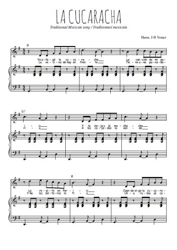 Téléchargez l'arrangement de la partition de mexique-la-cucaracha en PDF pour Chant et piano