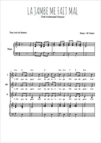 Téléchargez l'arrangement de la partition de La jambe me fait mal en PDF pour trois voix de femmes et piano