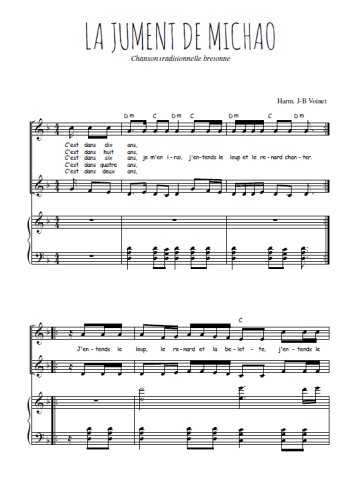Téléchargez l'arrangement de la partition de La jument de Michao en PDF pour deux voix égales et piano