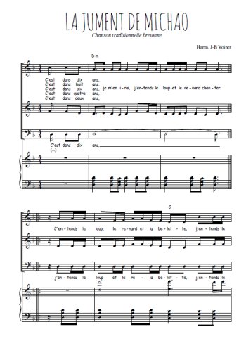 Téléchargez l'arrangement de la partition de La jument de Michao en PDF pour trois voix mixtes et piano