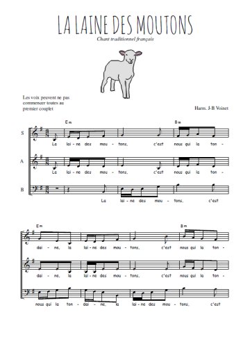 Téléchargez l'arrangement de la partition de La laine des moutons en PDF à trois voix