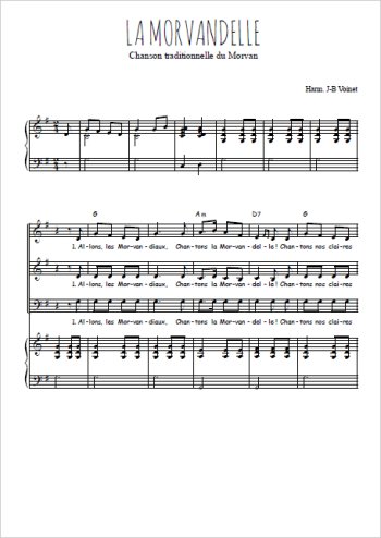 Téléchargez l'arrangement de la partition de La Morvandelle en PDF pour trois voix mixtes et piano