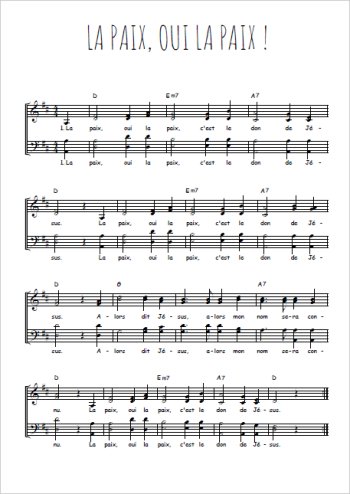 Téléchargez l'arrangement de la partition de La paix, oui la paix, c'est le nom de Jésus en PDF à quatre voix SATB