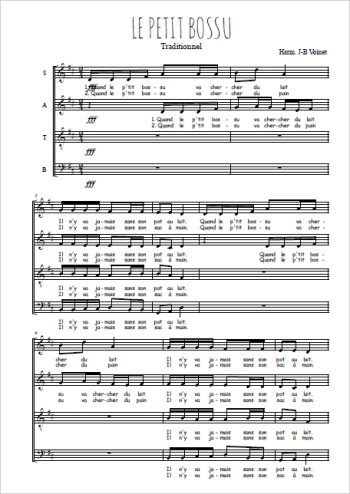 Téléchargez l'arrangement de la partition de Le p'tit bossu en PDF à quatre voix SATB