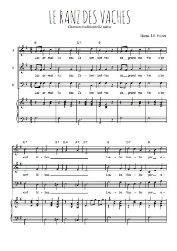 Téléchargez l'arrangement de la partition de Le ranz des vaches en PDF pour trois voix mixtes et piano