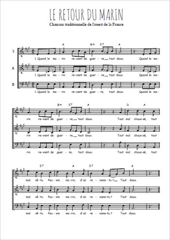 Téléchargez l'arrangement de la partition de Le retour du marin en PDF à trois voix