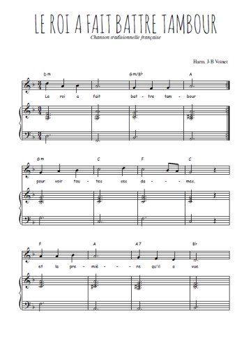 Téléchargez l'arrangement de la partition de Traditionnel-Le-roi-a-fait-battre-tambour en PDF pour Chant et piano