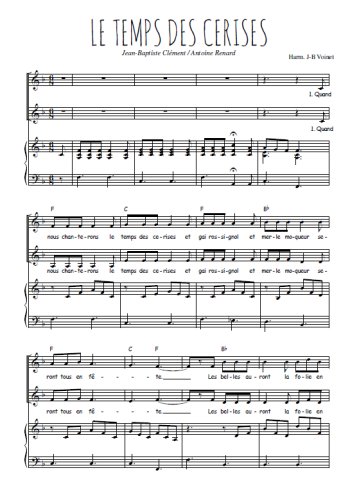 Téléchargez l'arrangement de la partition de Le temps des cerises en PDF pour deux voix égales et piano
